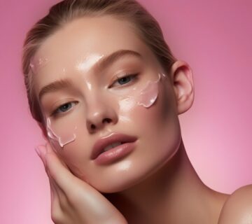 Woman using pink beauty product her face 2000px 360x320
